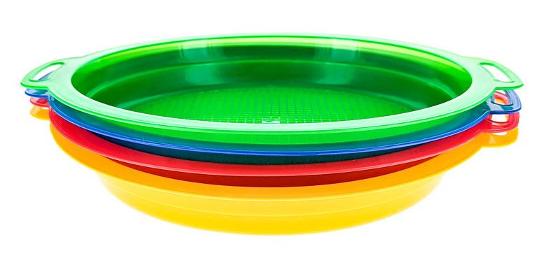 8.5" Plastic Sand Sifting Pans in Mesh Bag,36 Holes Per Inch, - 4 Color Choices